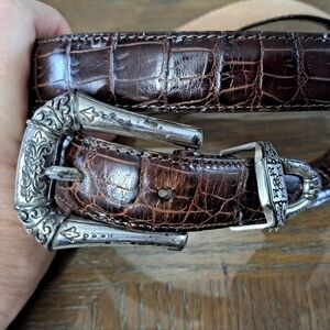 Brighton Brown Leather Belt B708 Croc Embossed Women's Size 34 Large